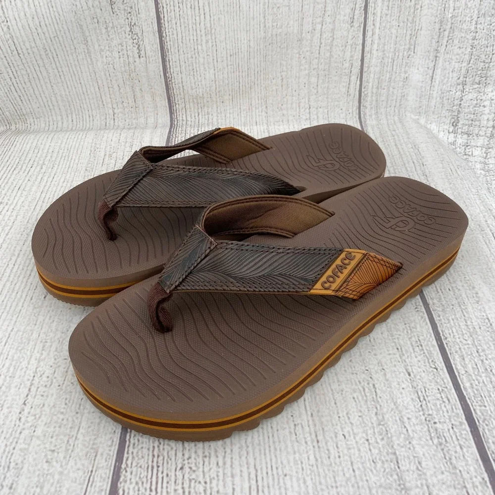 Coface Flip Flop Sandals Mens 10 Brown Yoga Mat Textured Straps Summer Sandal